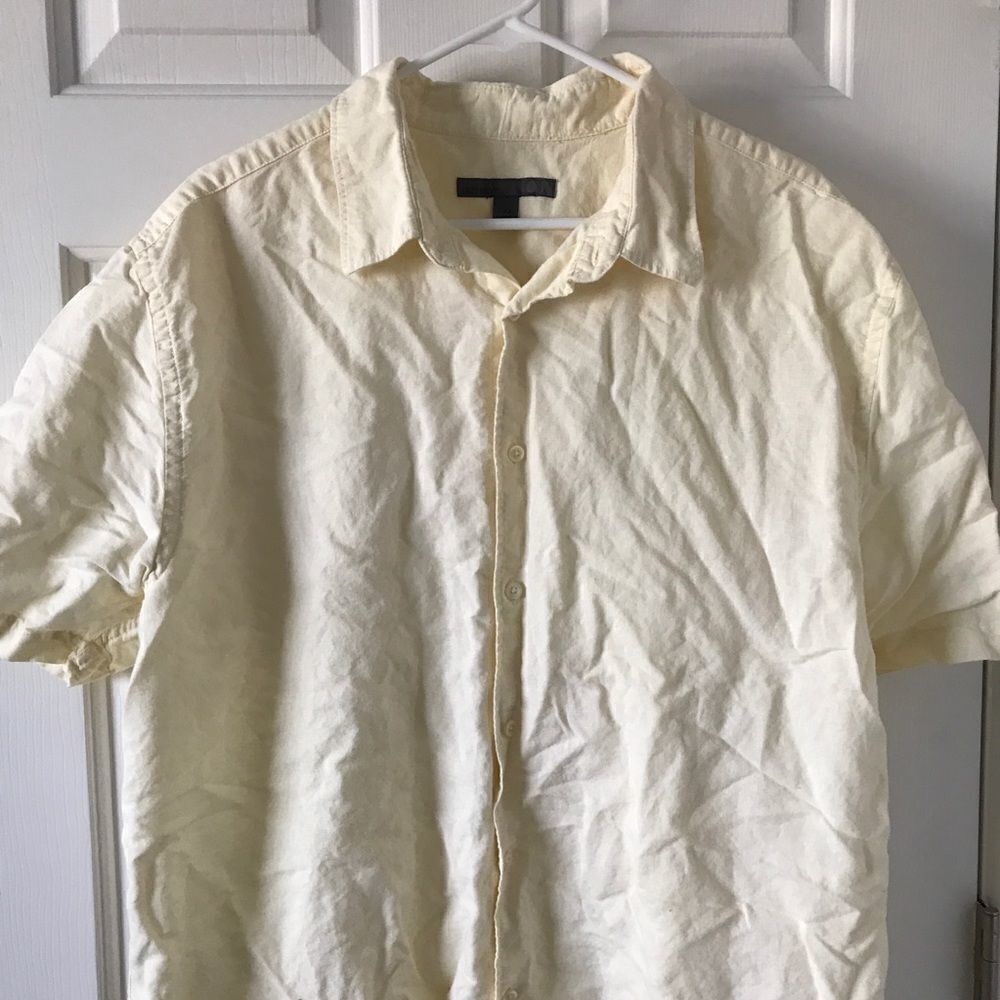 Old navy mens linen cotton blend yellow button down shirt - Picture 3 of 9